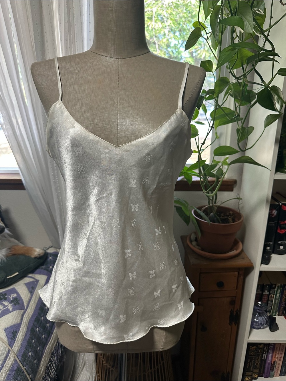 Parisian Works Silver Satin Butterfly Cami Tank